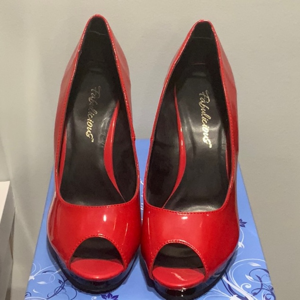 Pleaser Red Peep Toe Heels